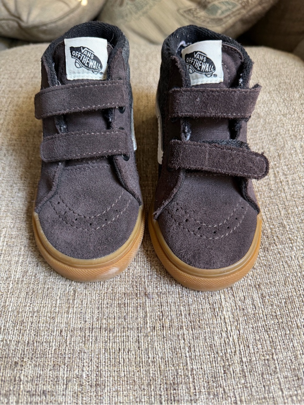 Vans Kids Brown Suede High-Top Sneakers with Gum Sole and Velcro